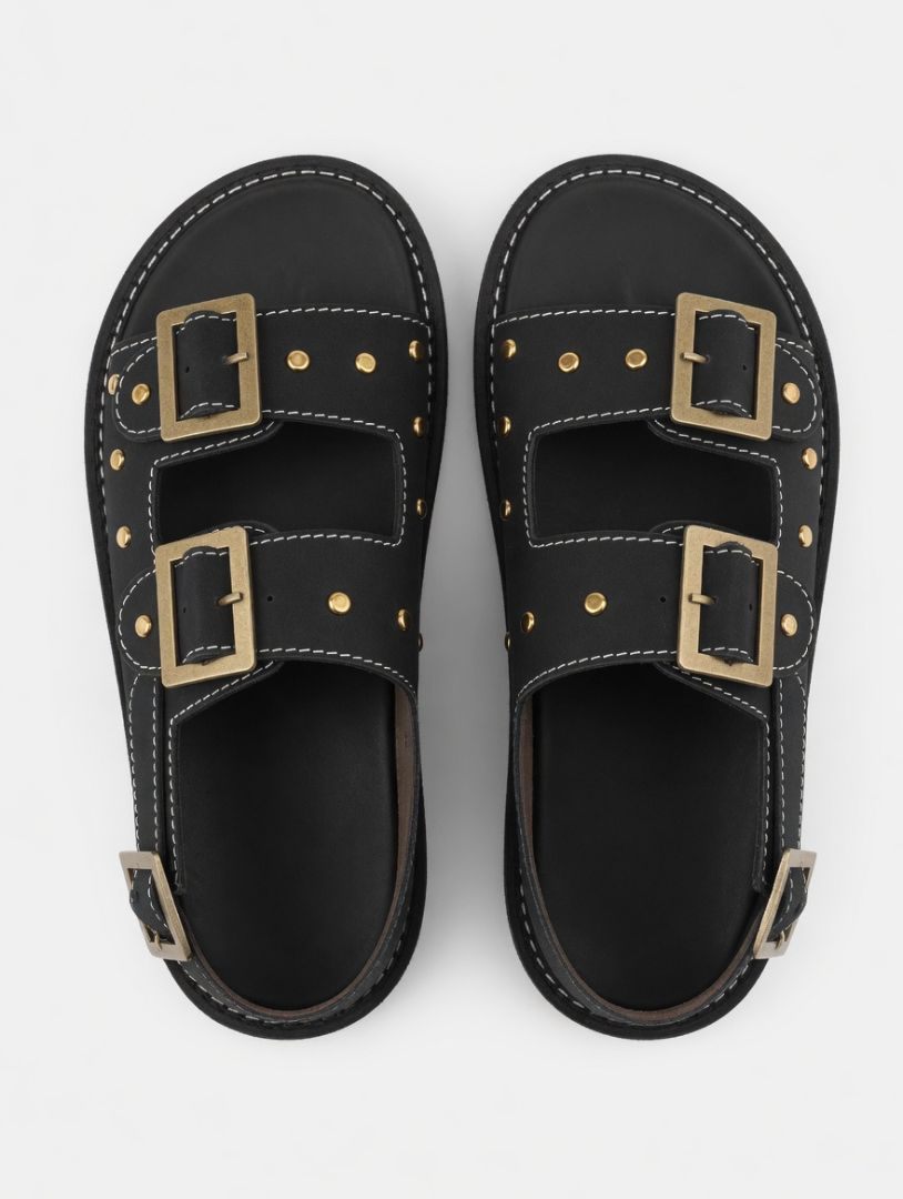 Artisanal Slate Grey Utility Buckle Sandals