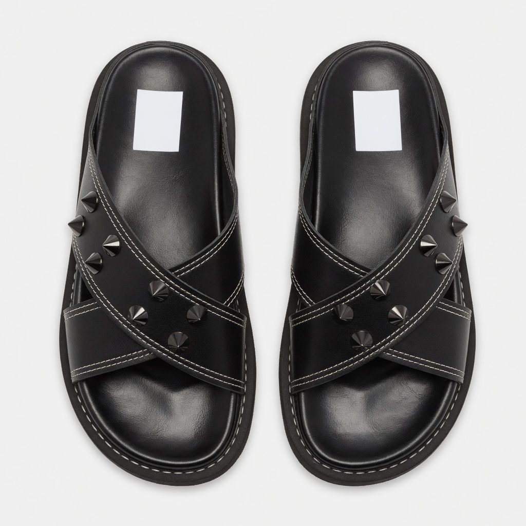 Artisanal Obsidian Studded Crossover Slides