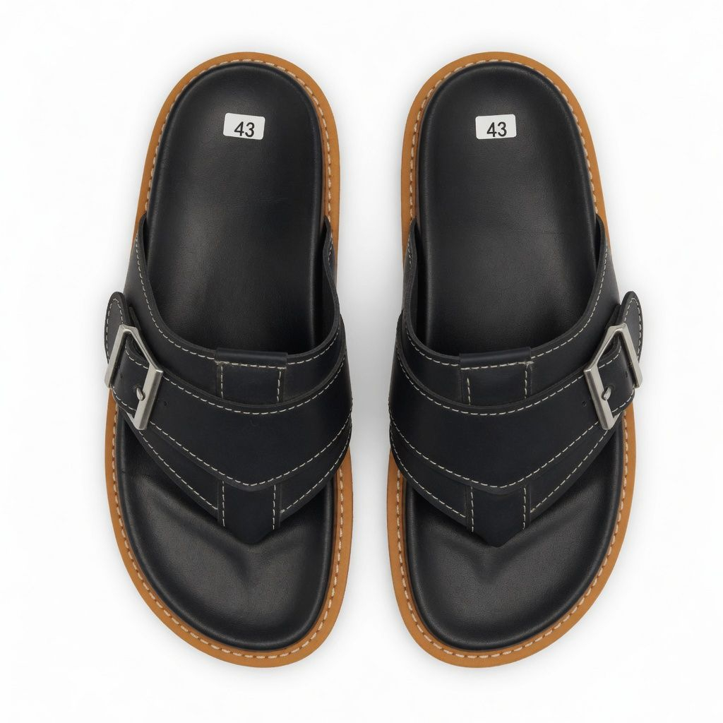 Men Black Cross Strap Buckle Slide Slippers