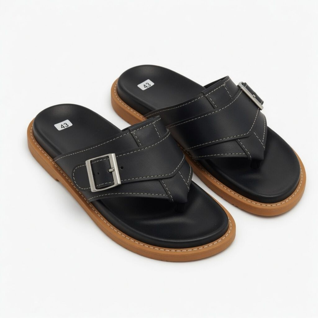 Men Black Cross Strap Buckle Slide Slippers
