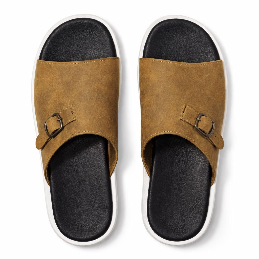 Mens Cross Strap Buckle Slide Sandals