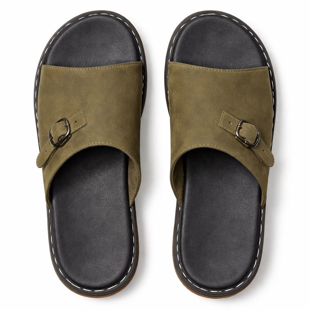 Mens Single Buckle Cut Out Slide Sandals