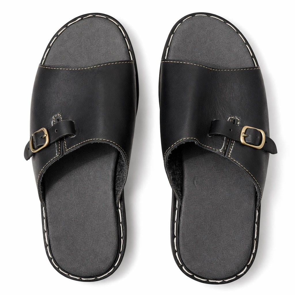 Mens Single Buckle Leather Slide Sandals