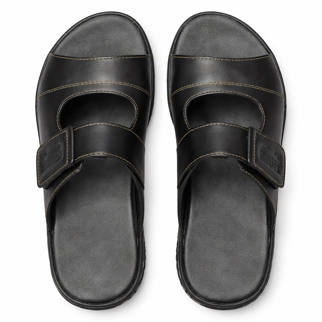 Mens Cut Out Velcro Strap Slide Sandals