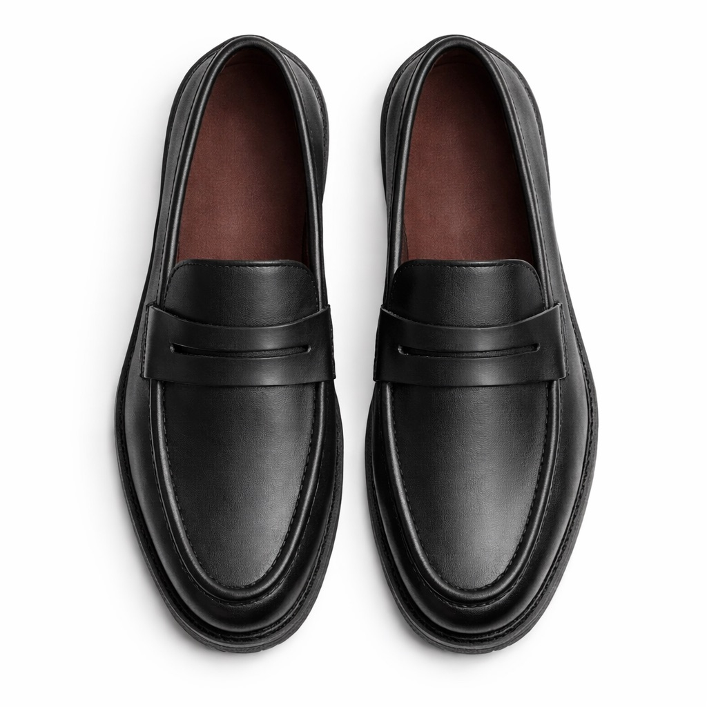 Mens Classic Black Penny Loafers  with  Rugged Sole