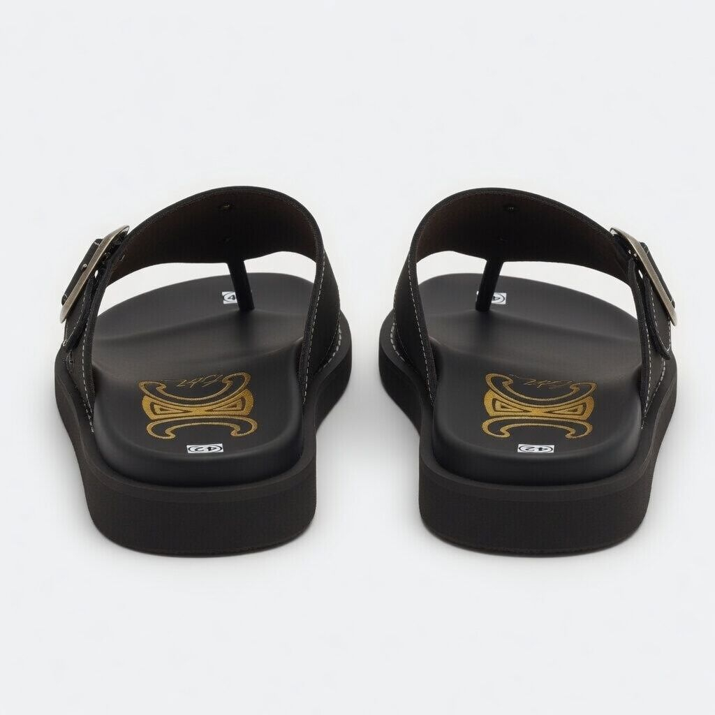 Artisanal Sienna Black Chevron Stitched Slides