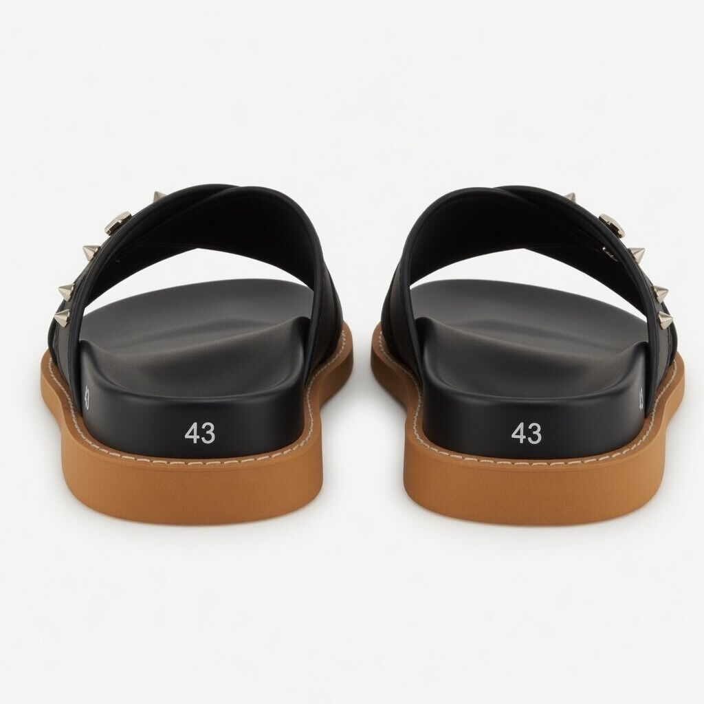Men black Studded Cross Strap Slide Slippers