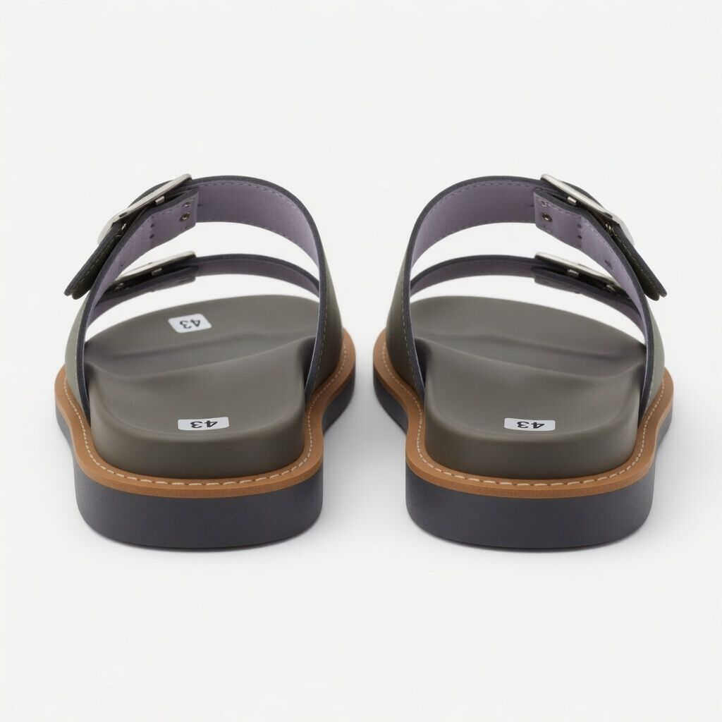 Men Olive Green Double Buckle Casual Slide Slippers