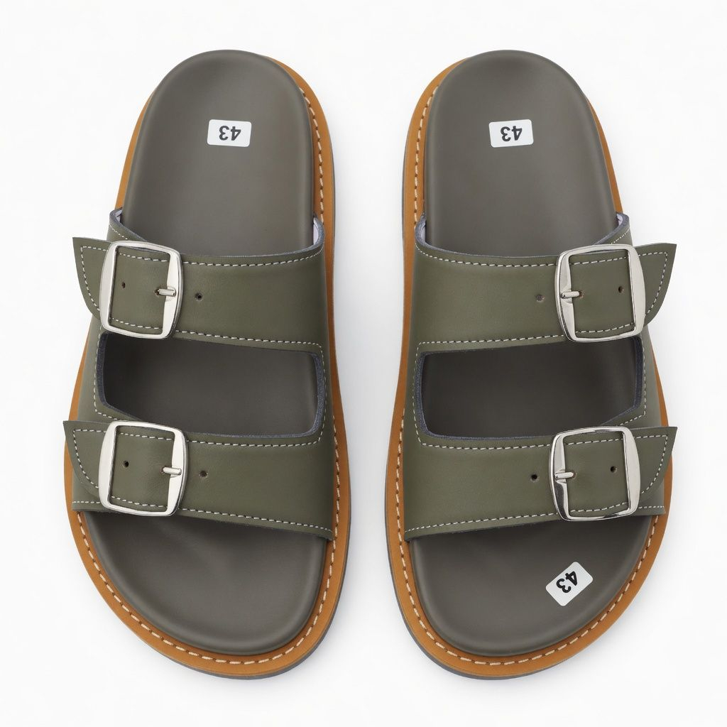 Men Olive Green Double Buckle Casual Slide Slippers