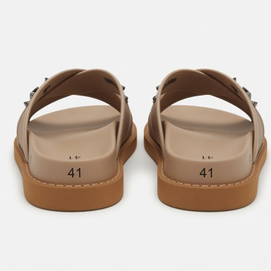 Men Nude Beige Studded Cross Strap Slide Slippers