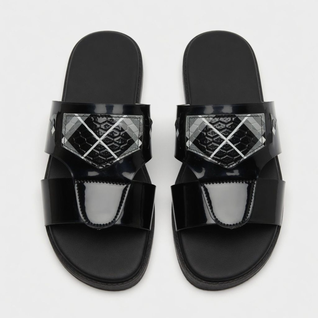 Mens Black Multi Strap Premium Slide Sandals