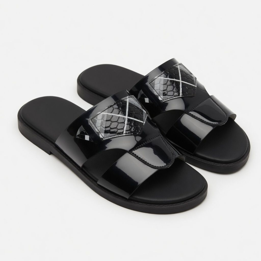 Mens Black Multi Strap Premium Slide Sandals