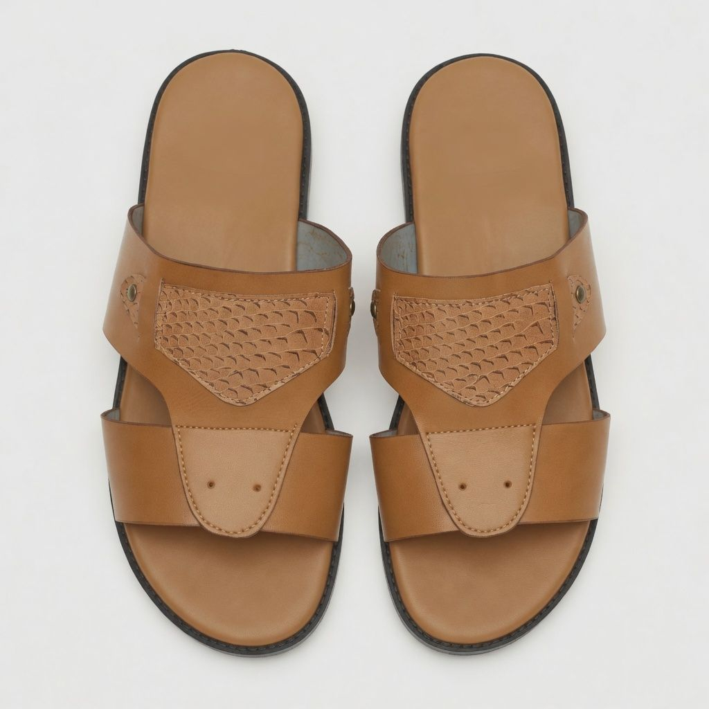 Mens Tan Multi Strap Open Toe Slide Sandals