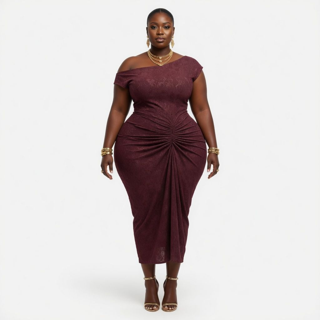Womens OffShoulder Ruched Dress Brown