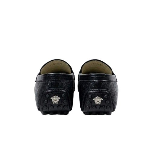 Embossed Pattern Black Slip On Loafers
