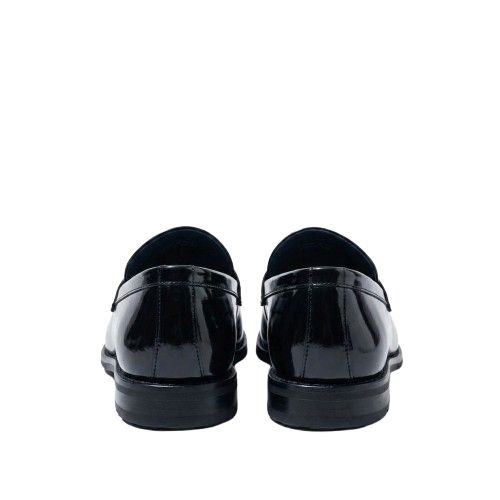 Modern Mixed Texture Black Penny Loafers