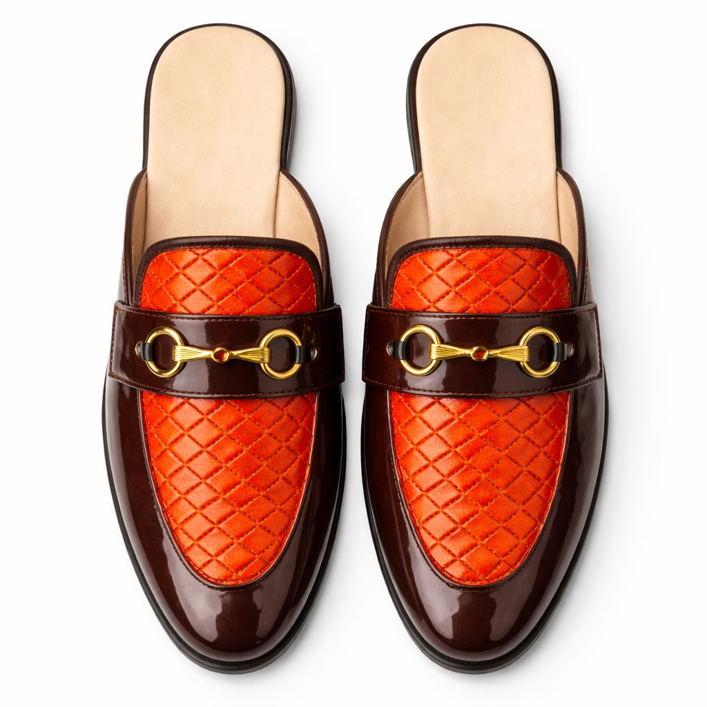 Mens Woven Leather Mule Loafers with Horsebit