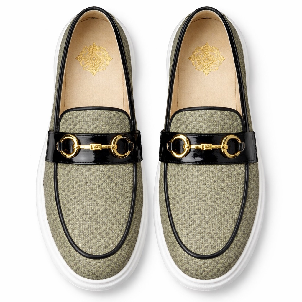 Mens Woven Texture Slip On Mule Loafers with Metal Detail
