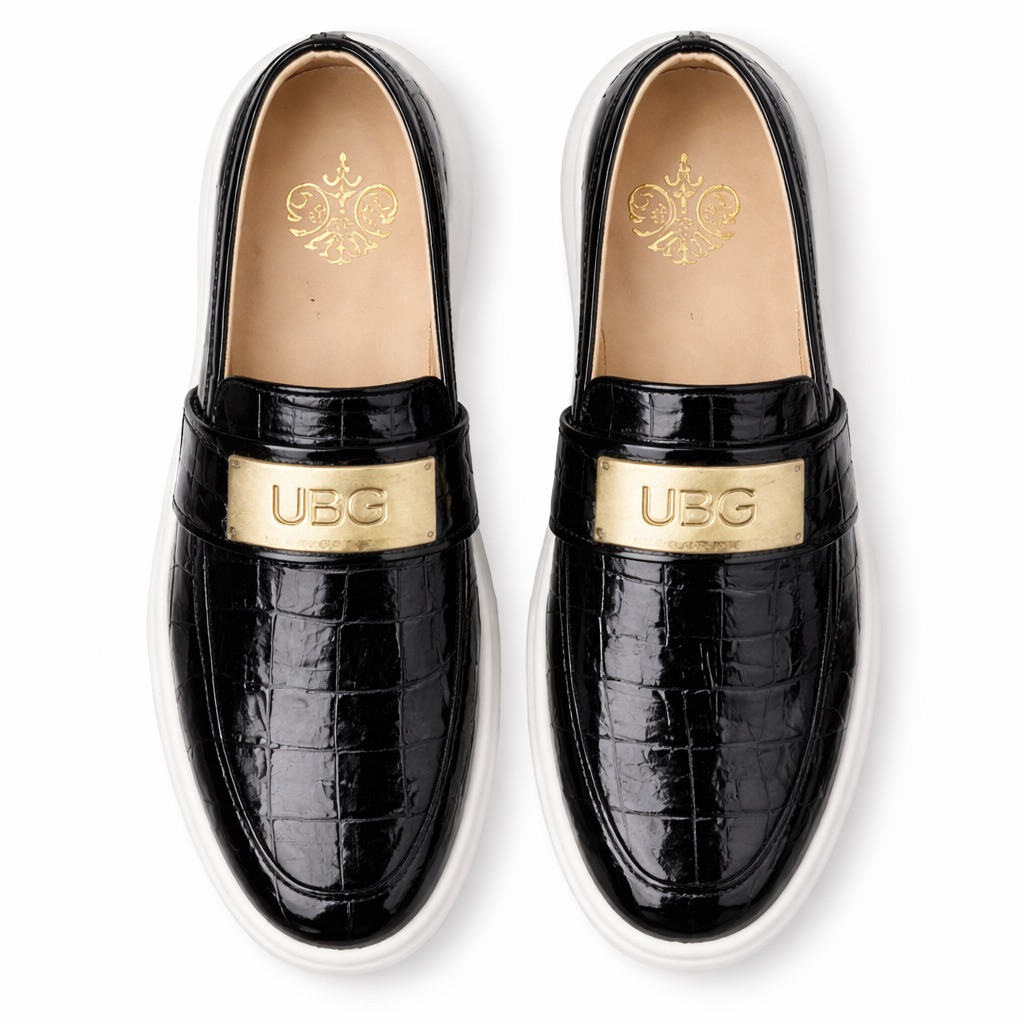 Mens Croc Embossed Patent Leather Slip On Loafers