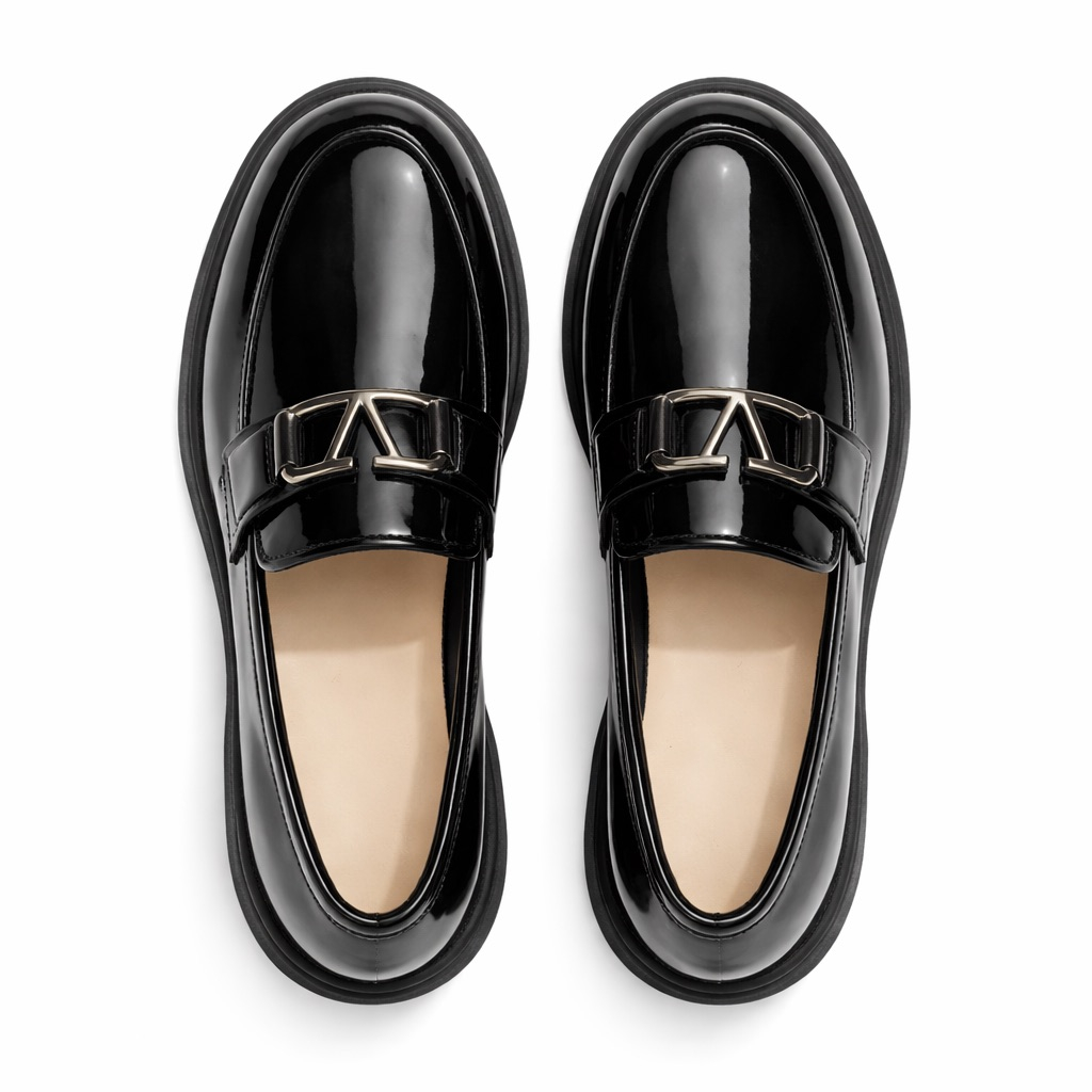 Mens Glossy Patent Leather Slip On Loafers with Metal Bit