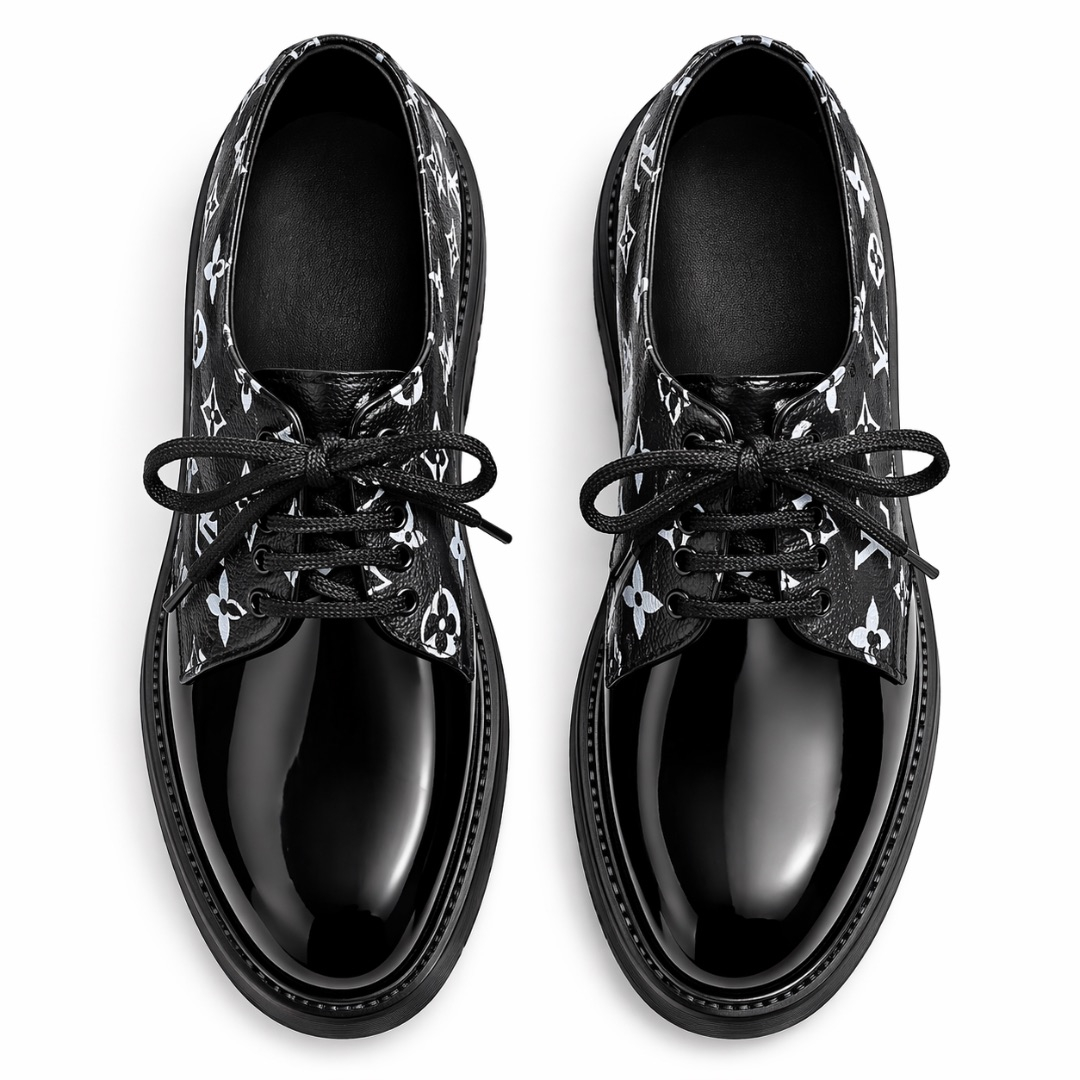Mens Monogram Print Lace Up Platform Shoes