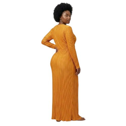 Long Sleeve Crinkle Textured Maxi Dress