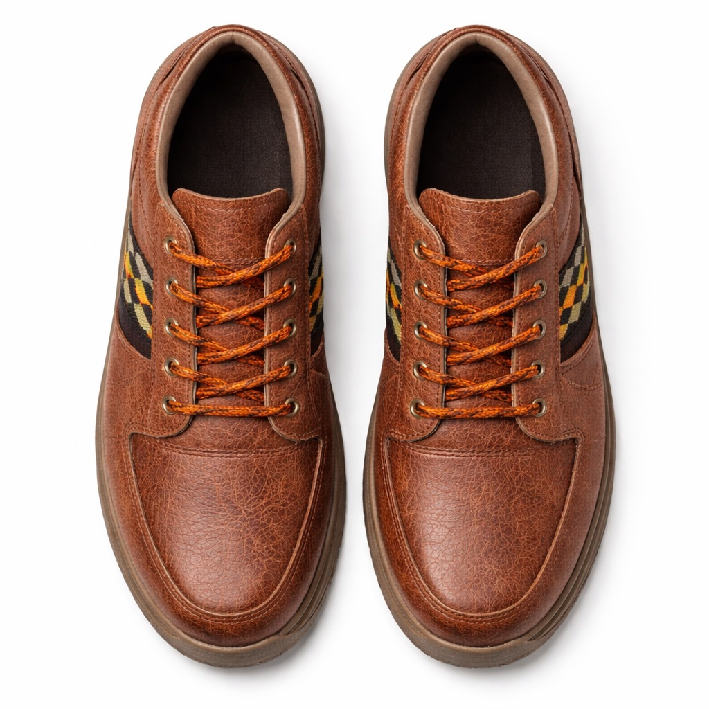 Mens Vintage Leather Lace Up Casual Shoes with Pattern Detail