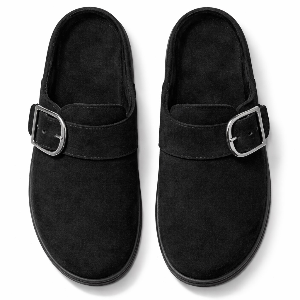 Mens Buckle Strap Slip On Mules