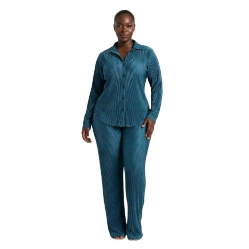 Unisex Pleated deep see green two Piece Set