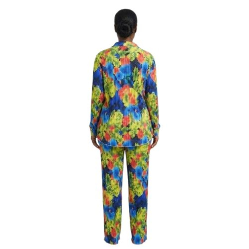 Womens Multicolored Floral Pleated Shirt and Trouser Set