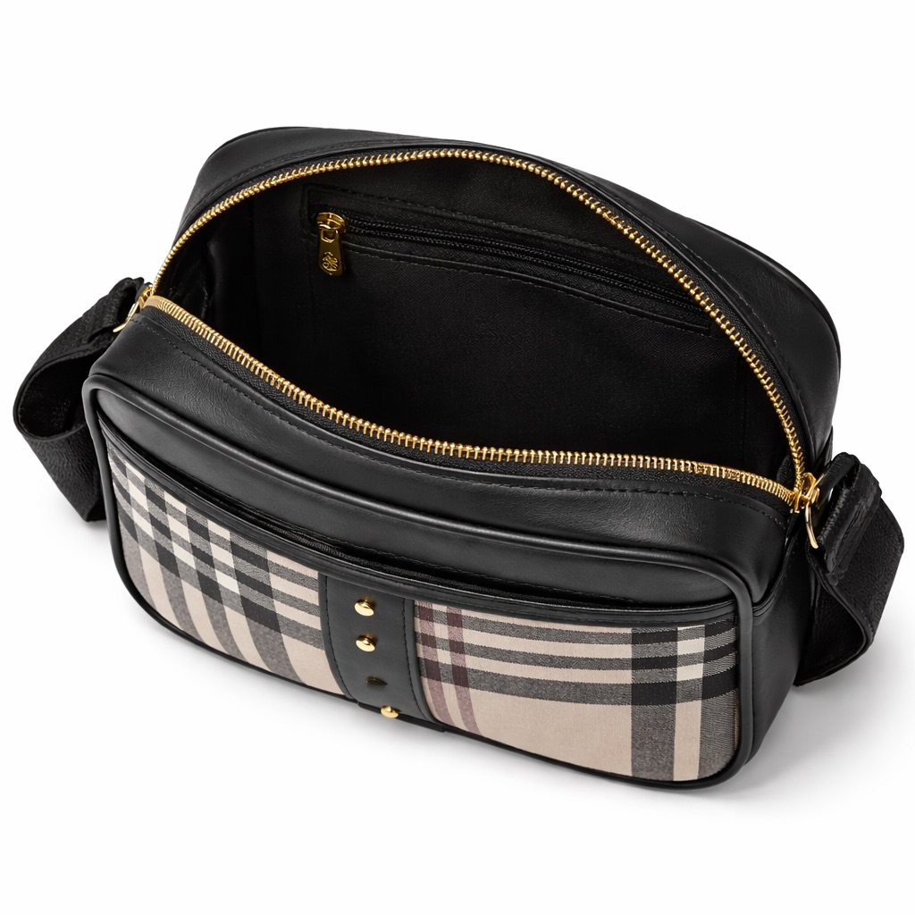 Plaid Crossbody Shoulder Bag with Stud Detail