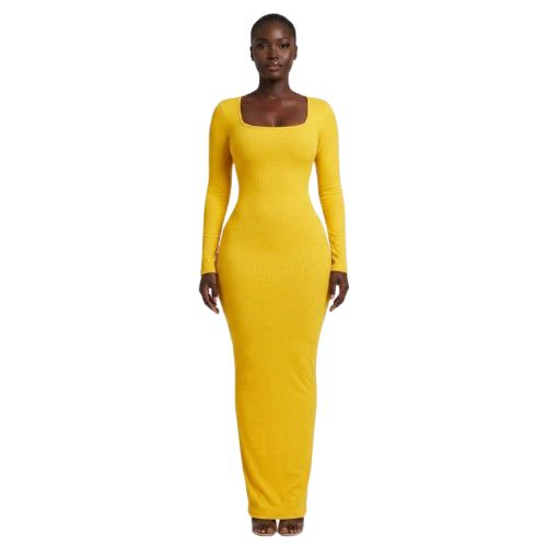 Ribbed Long Sleeve Bodycon Maxi Dress