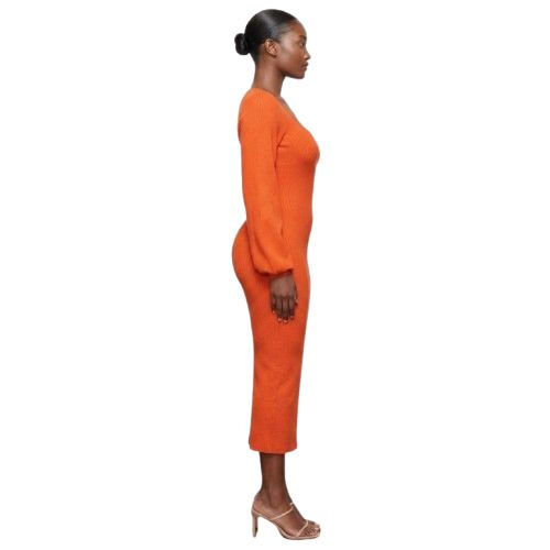 Ribbed Long Sleeve Scoop Neck Bodycon Maxi Dress