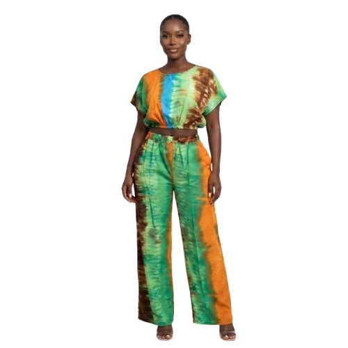 Tie Dye Crop Top and Trousers Set
