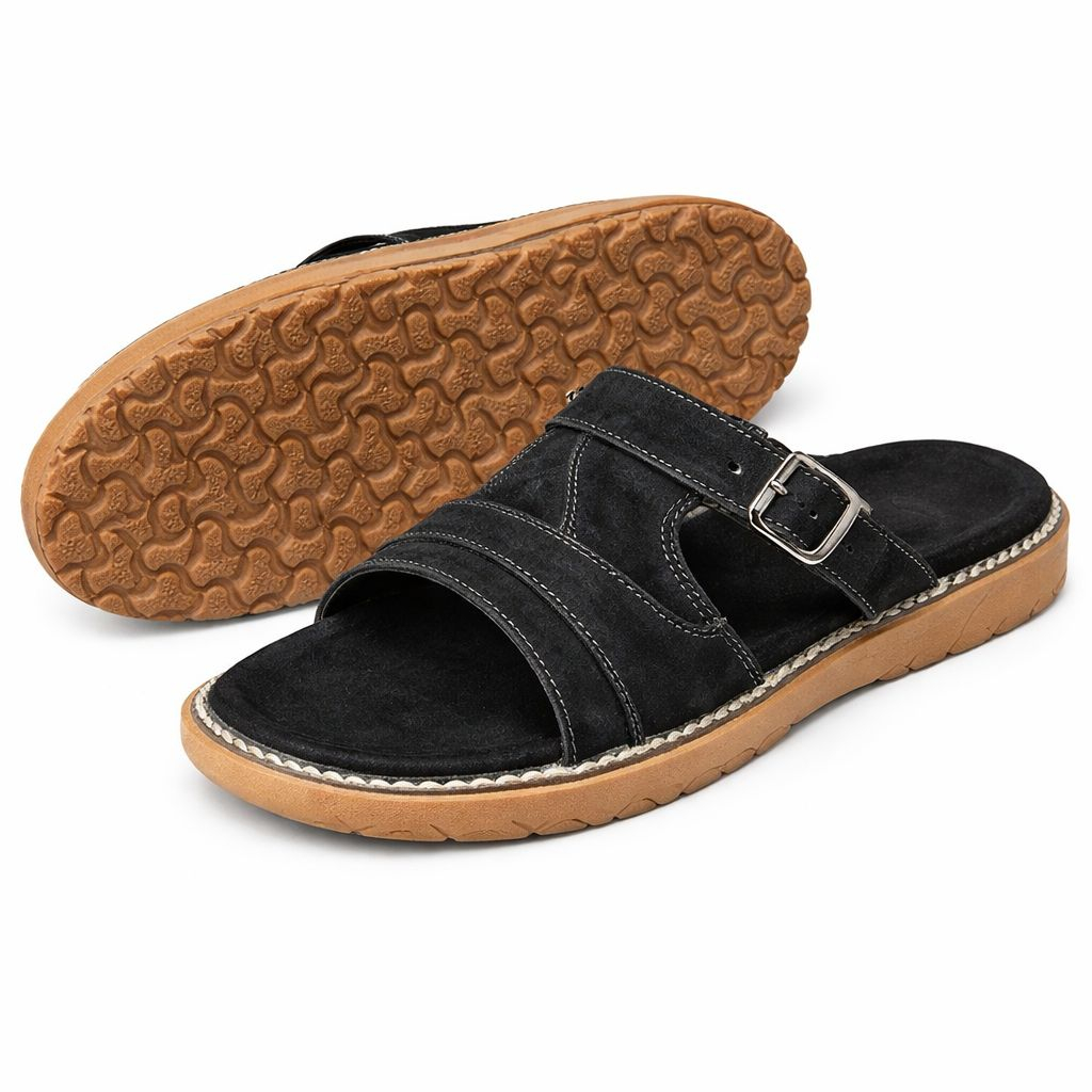 Black Leather Sandals with Buckle Strap