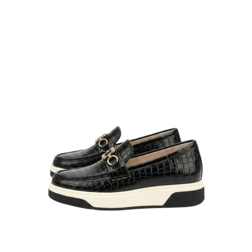 Black Croc Embossed Platform Loafers