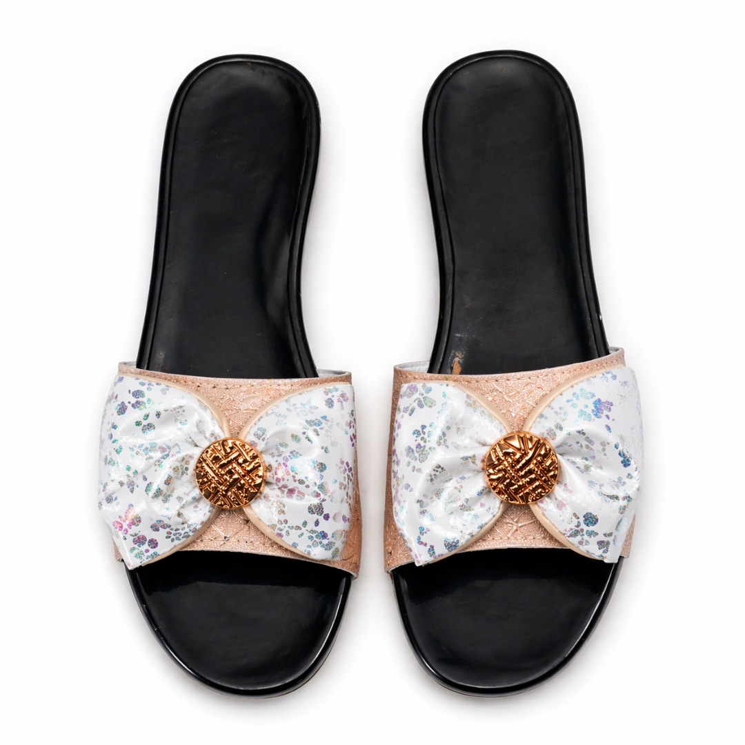 Womens Bow Detail Slip On Flat Sandals    Nude and Black