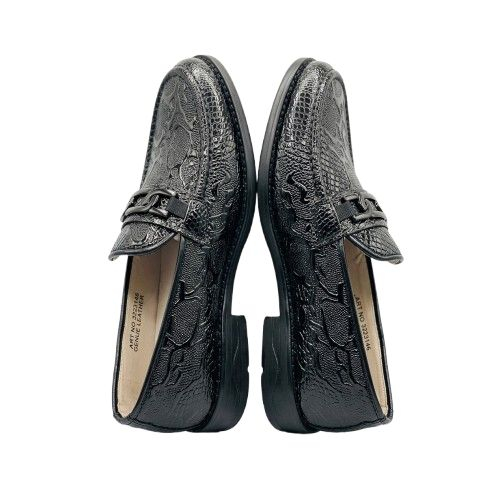 Black Textured Leather Loafers with Tonal Hardware