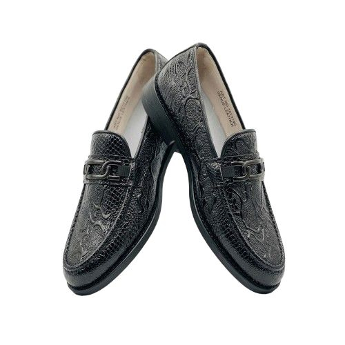 Black Textured Leather Loafers with Tonal Hardware