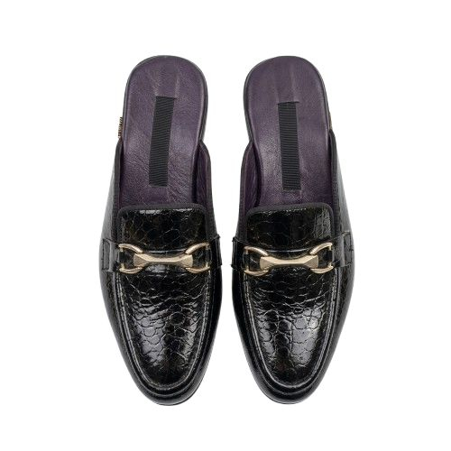 Mens Black CrocodilePattern Bit Loafers
