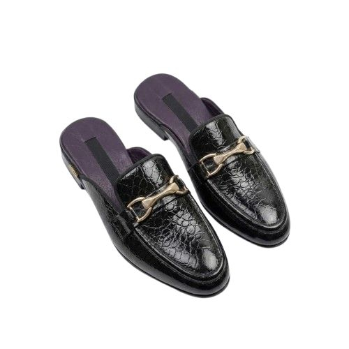 Mens Black CrocodilePattern Bit Loafers