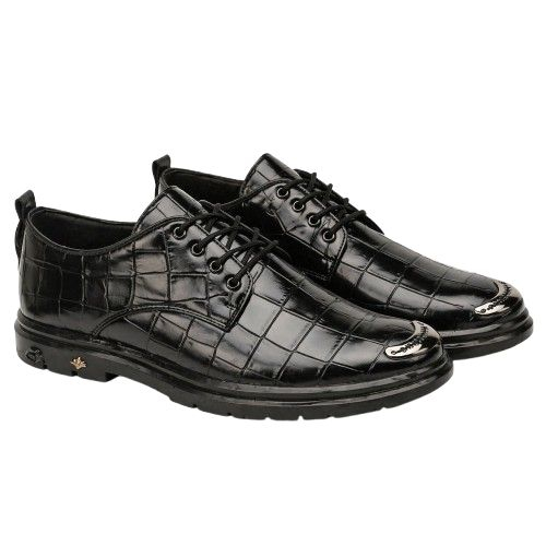 Men Black Textured Lace Up Dress Shoe