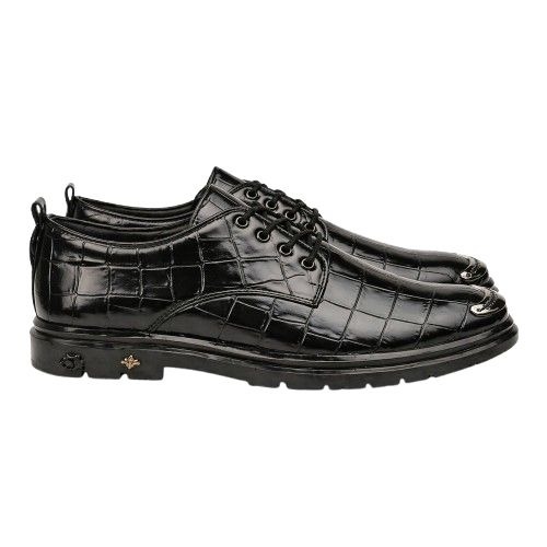 Men Black Textured Lace Up Dress Shoe