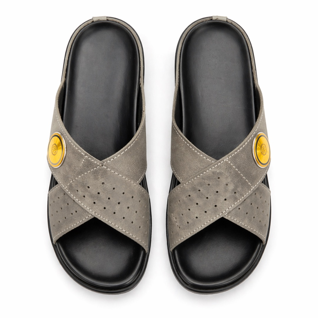 Mens Cross Strap Open Toe Slide Sandals    Grey
