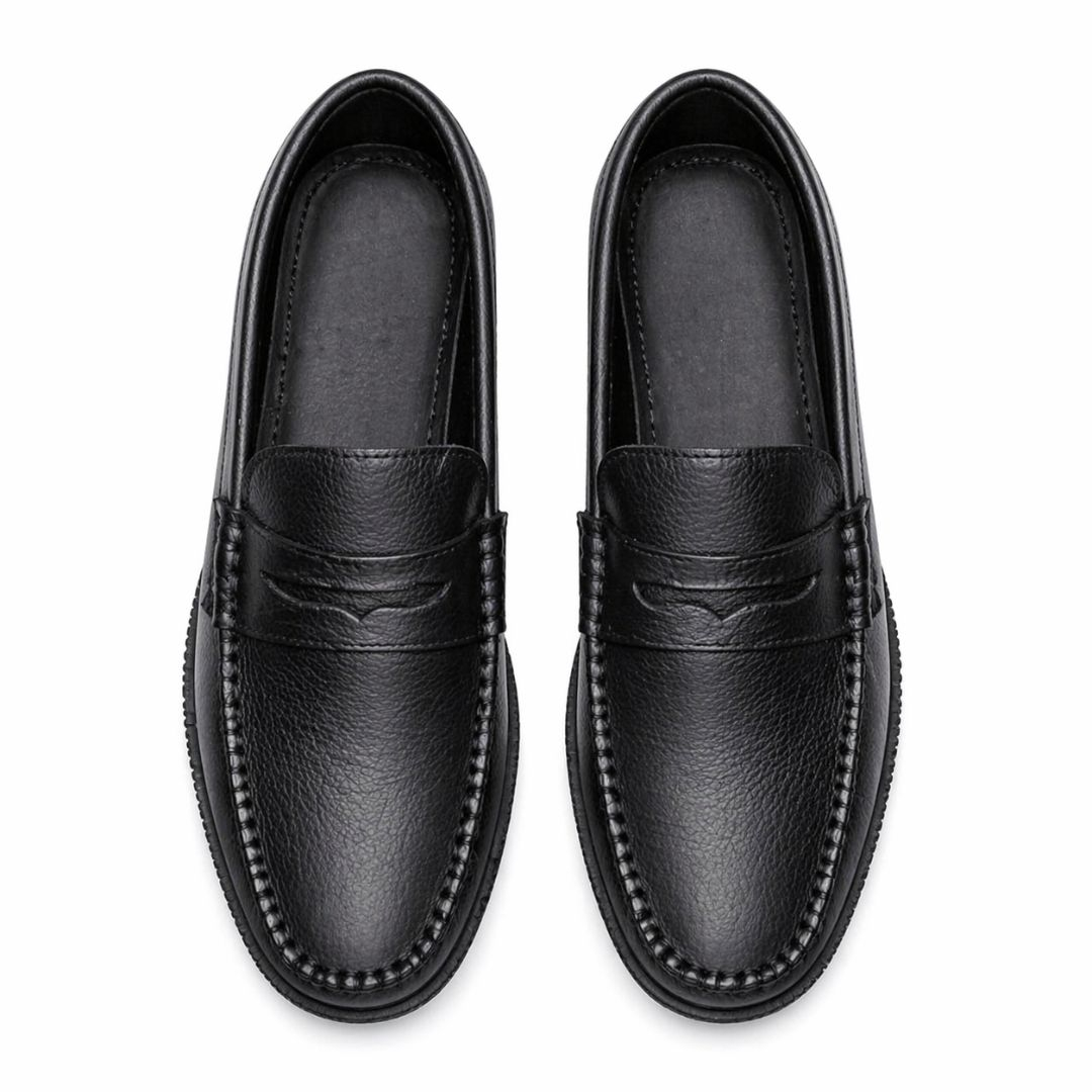 Mens Classic Textured Leather Penny Loafers