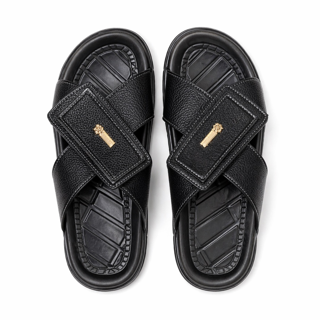 Mens Adjustable Strap Comfort Slide Sandals     Black