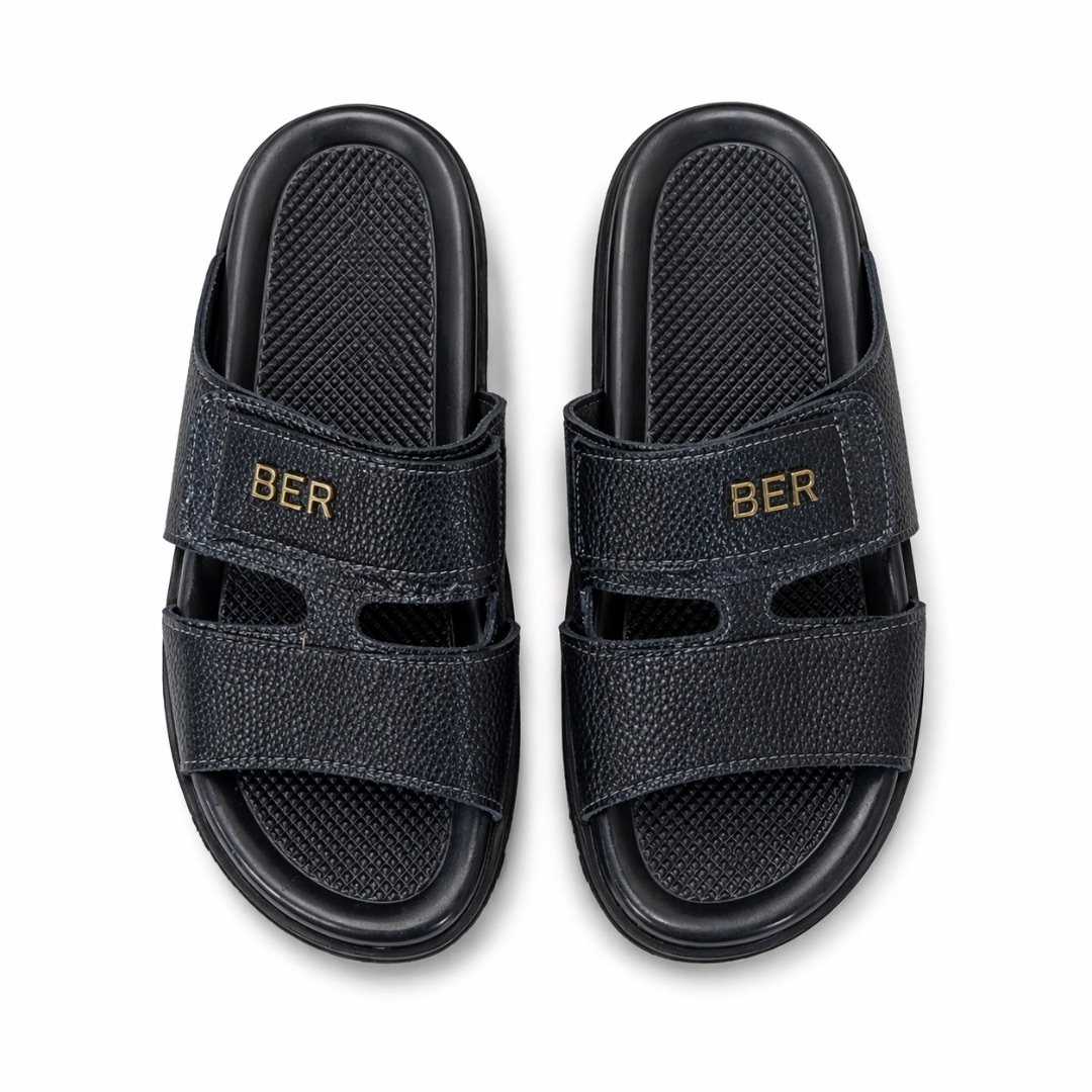 Mens Dual Strap Adjustable Slide Sandals    Black