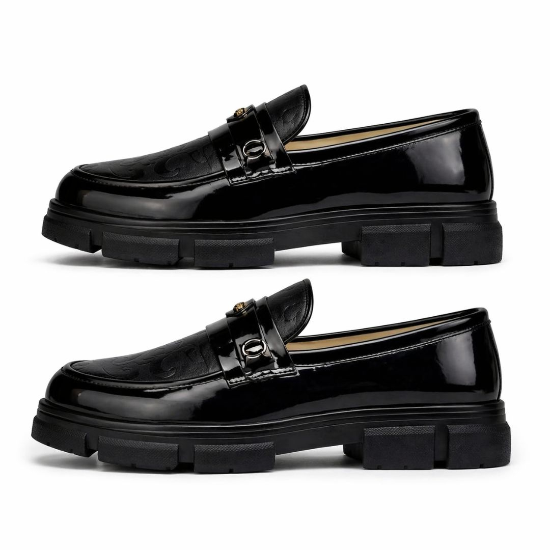 Black Loafers with Embossed Design