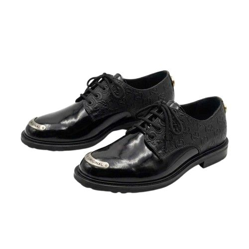 Black Patent and Patterned Lace Up Oxford Shoes