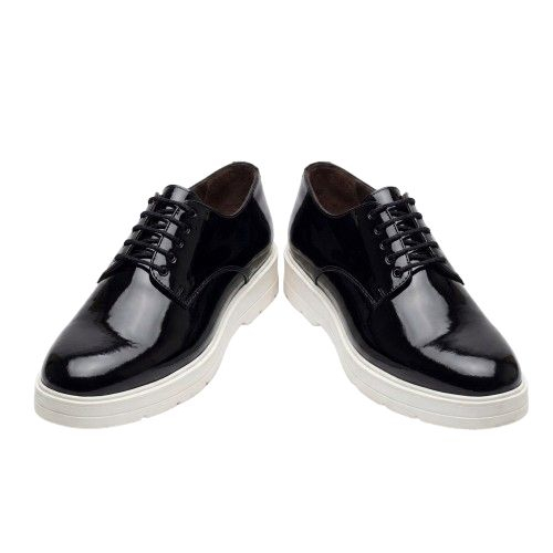 Black Patent Platform Lace Up Derby Shoes